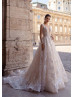 Long Sleeves Ivory Lace Tulle Romantic Wedding Dress